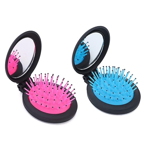Cepillo de pelo plegable para espejo de viaje, portátil, mágico mojado, mini cepillo de pelo emergente, peine de bolsillo para mujeres... (cepillo