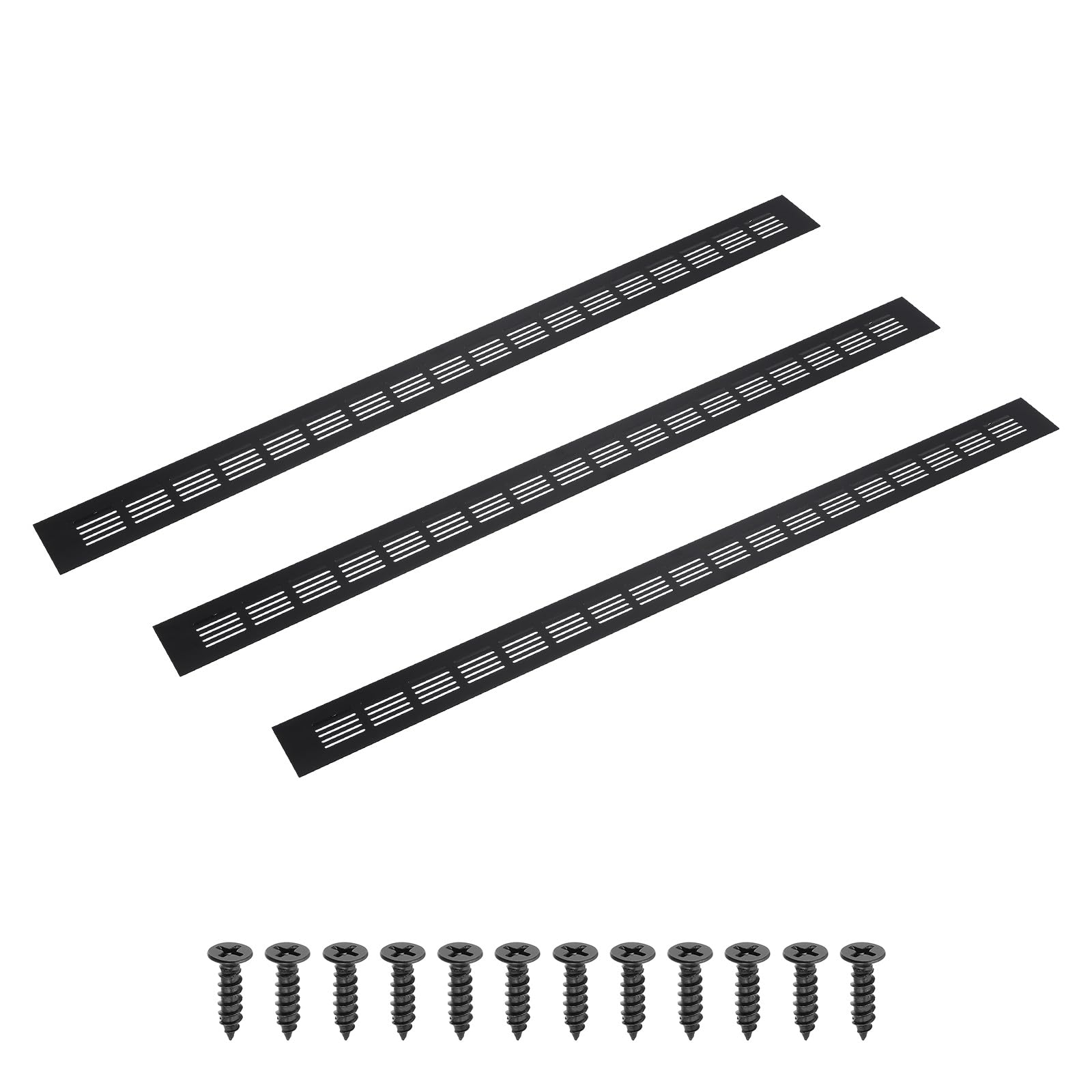 PATIKIL 28 x 2 Inch(200mm x 50mm) Rectangle Ventilation Grille, 3PCS Aluminum Air Vent Cover Louvered Ventilation Cover with Mounting Screws for Cabinet Closet Door Wardrobe, Black