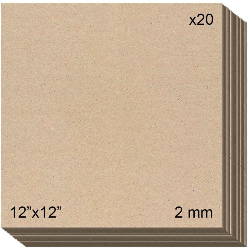 Cartón piedra gris contracolado (2mm) para manualidades, encuadernación, cartonaje y scrapbooking (20, 2mm - 12'x12')