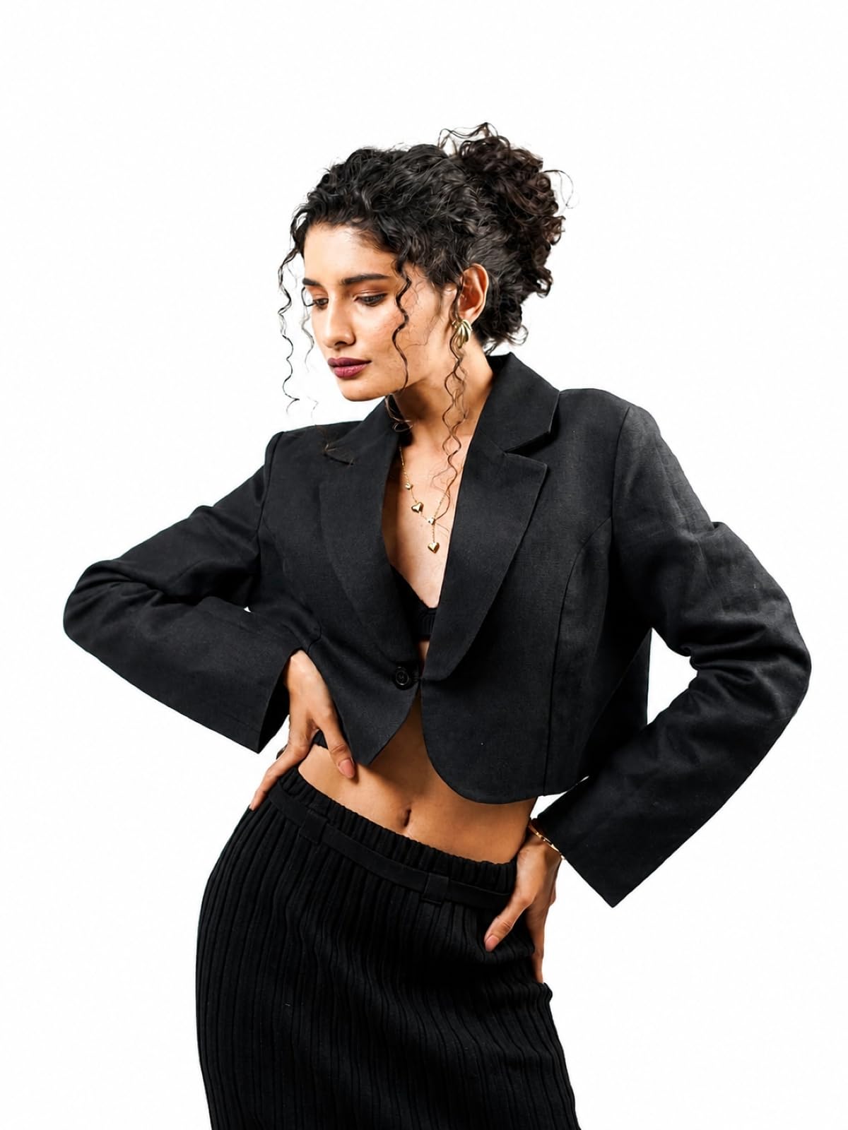 roov Women's Linen Cotton Blend Work-Leisure Cropped Blazer-picture-10