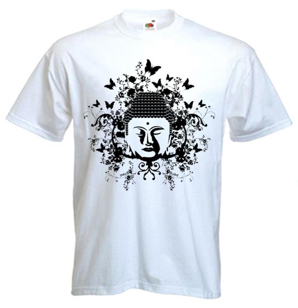 Tribal T-Shirts Buddha Men's T-Shirt (Large, White)