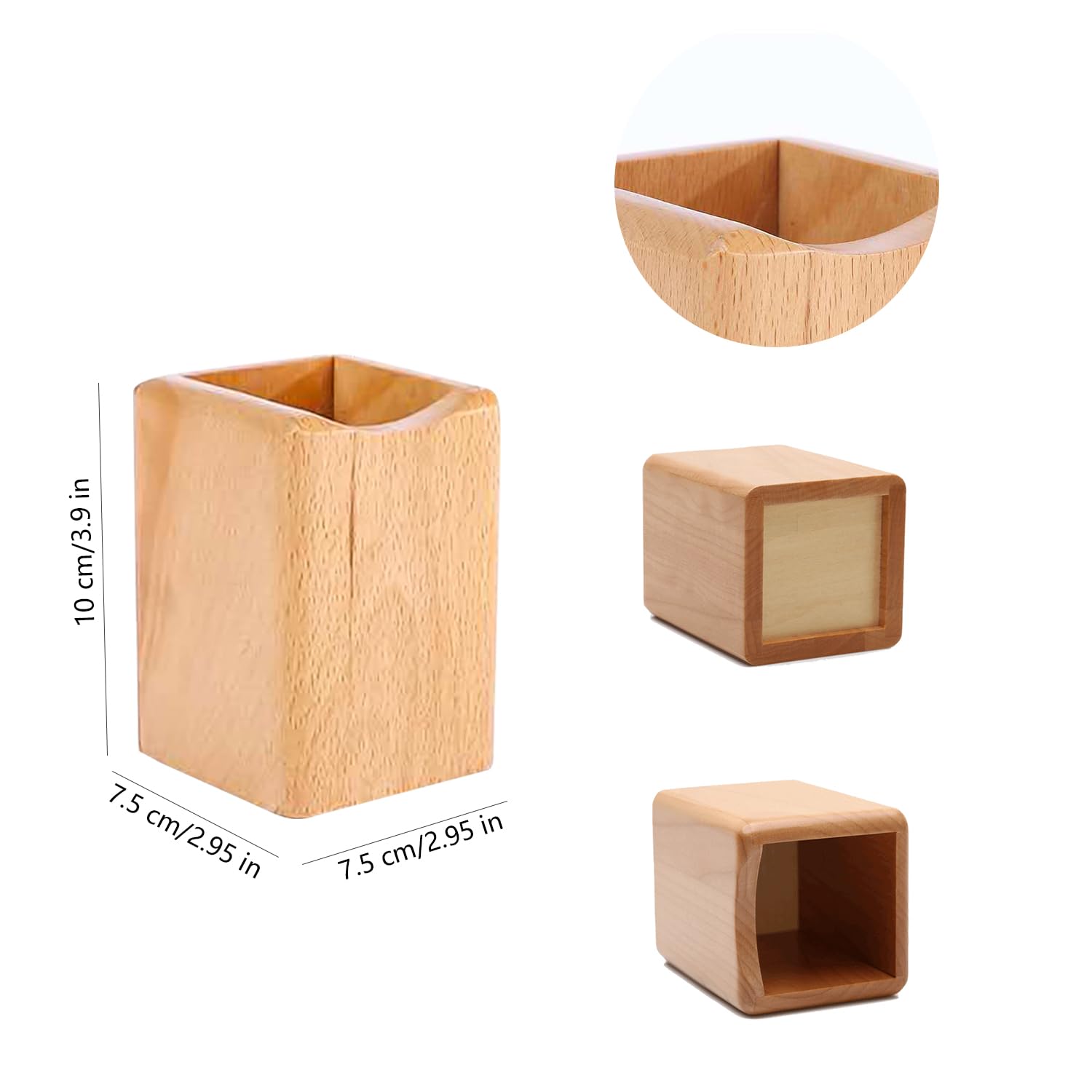 HIXNUG Wood Pen Pencil Holder Make Up Brush Stand Multi Purpose Natural Beech Pencil Cup Pot Pen Storage Stand Desk Organizer for School Home Office Stationery - Image 2