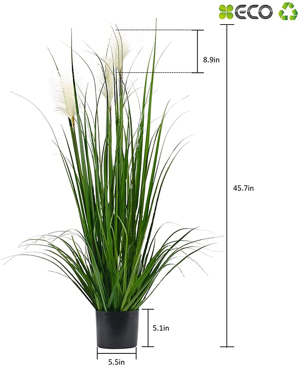 Luxsego Artificial Greenery Plants with Reed Flowers, 46 Inches Flower Topiary Shrubs with Pot, Artificial Greenery Silk Plants for House Decorations, Lobby, Bathroom, Wedding, Garden, Office(Green)