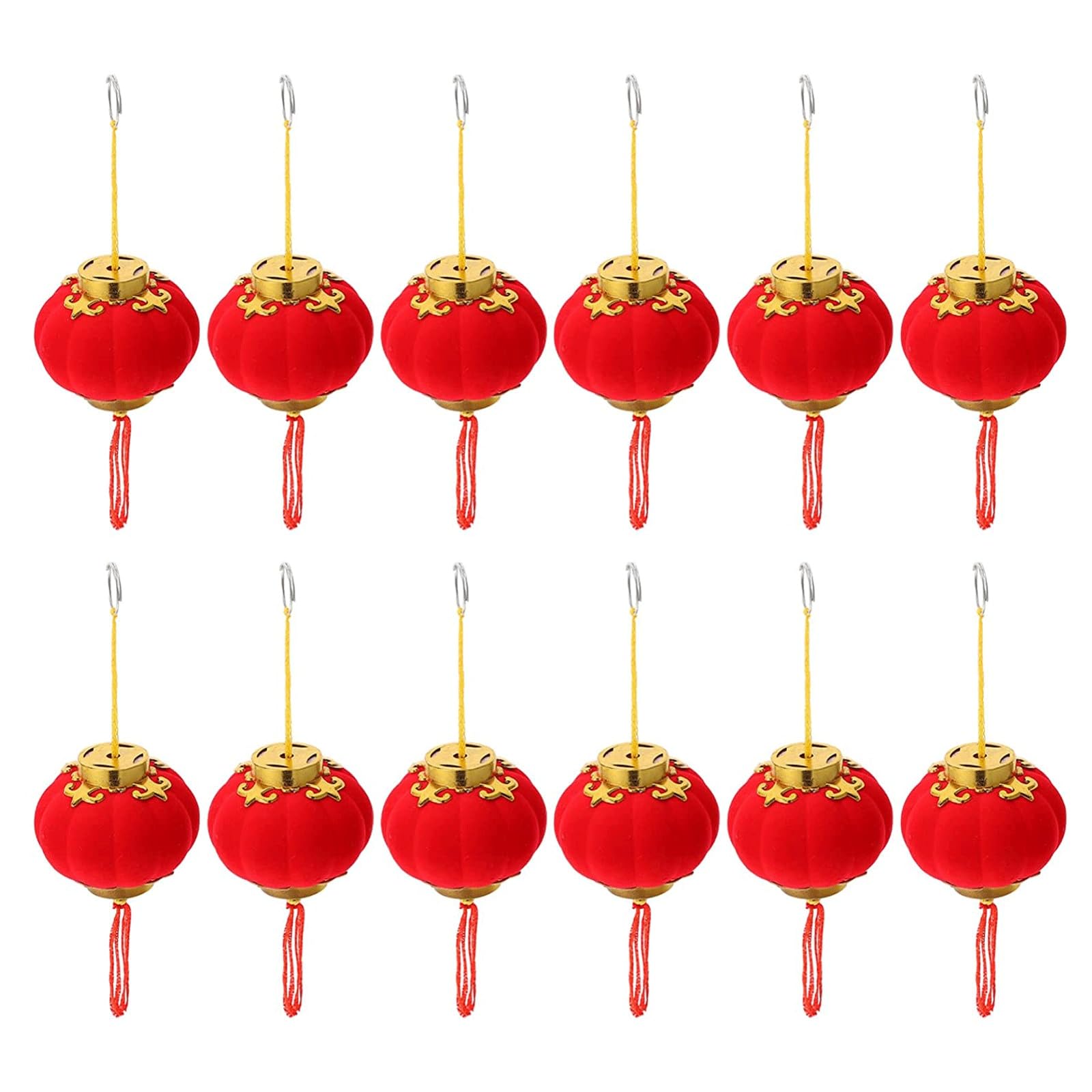 Asian lantern, 12 Pcs/6 Pcs Chinese Red Lanterns Lucky Mini Flocking Cloth Spring Festival Lunar New Year Celebration Hanging Decoration(5.5X5cm)