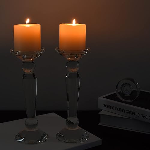Miniatura 6 de Kitcom Paquete de 2 portavelas de cristal para decoración del hogar, cono de cristal transparente/portavelas de pilar, centros de mesa para