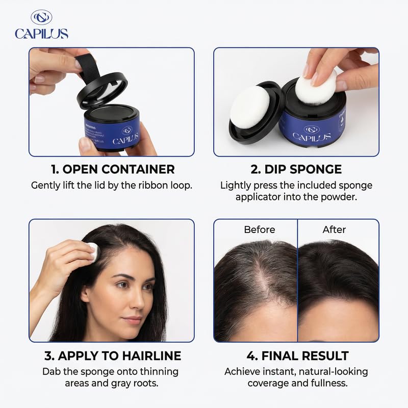 Image of CAPILUS Hair Root Touch Up Powder 4gm for Grey Coverage, Hairline & Bald Spot Concealer, Hair Filler & Hair Shadow Powder for Thinning Hair, Scalp Cover for Women & Men, Natural Brown