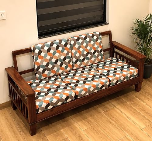 ohello® Stretchable/Spandex Printed Sofa Slip Cover, Pack of 5 Sofa seat Covers can use for livingroom, Couch, Wooden Sofas & Offices (Beige & Orange, SSC_913)