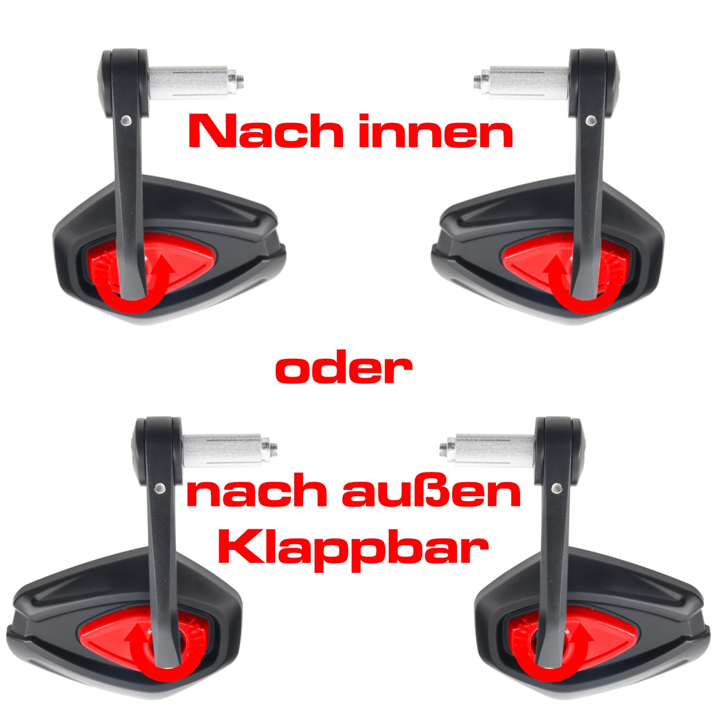 Area1 universal Motorrad Lenkerendenspiegel Rückspiegel Paar e-geprüft kompatibel mit Duke SMC/R MT07 MT09 MT10 Z900 Z650 Z500 Z125 CMX CB 500 Hornet SV650 XSR (Rot)