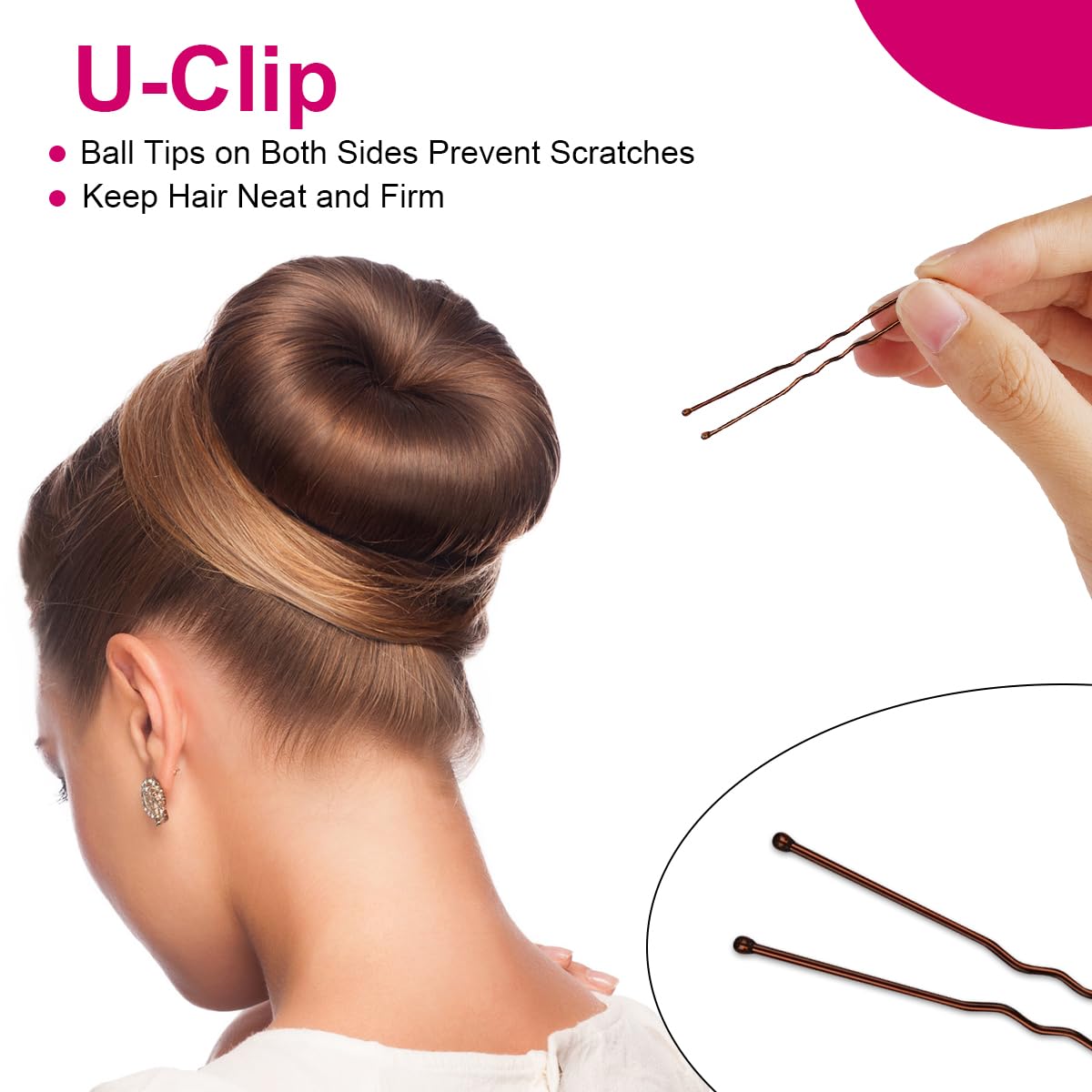 URAQT Donut Moño De Pelo 4PC Accesorios de Peinado Kit con 30 Horquillas en Forma de U para Bailarines Niñas Mujeres Marrón rojizo
