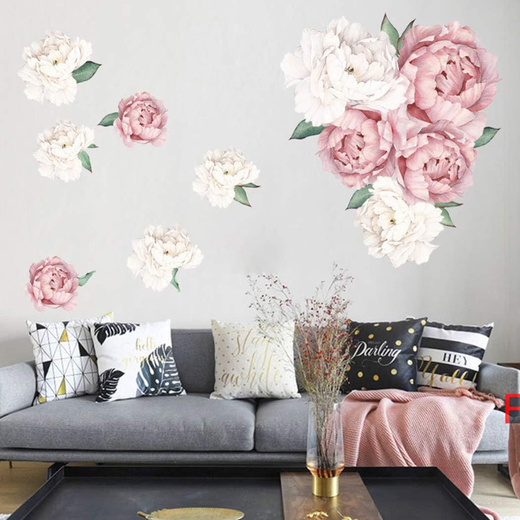 Peony Flowers Wall Decals Floral Wall Stickers Murals Delicate Wallpaper Art Applique, Decorative Waterproof Home Decor for Living Room and Bedroom : Tools & Home Improvement
