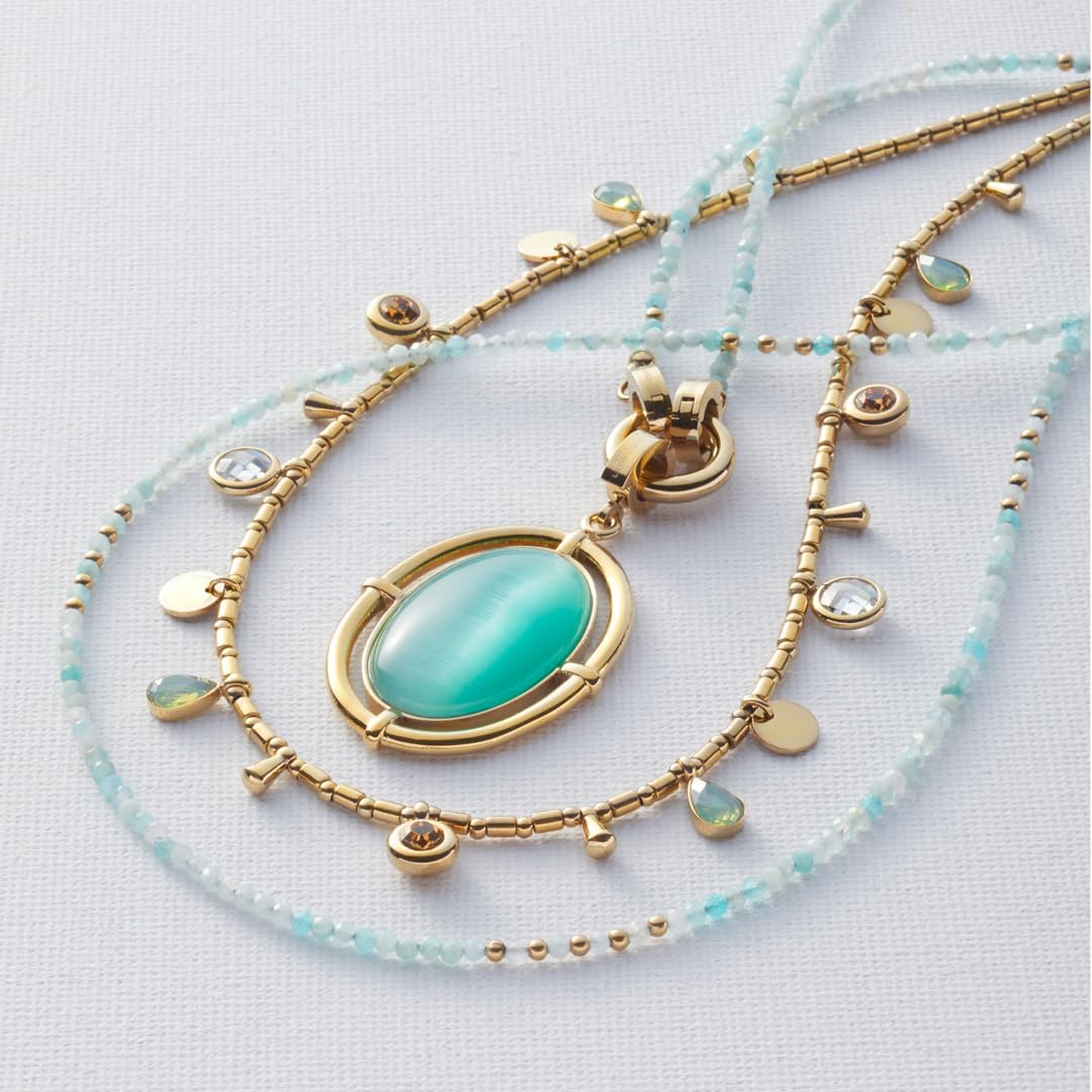 JEWELS BY LEONARDO Halskette Clip & Mix Pippa • zarte Kette aus goldfarbenem Edelstahl • natürliche Amazonit-Perlen • Ring zum Anhängen von Charms • 70 cm Länge • Geschenk Damen • 023748
