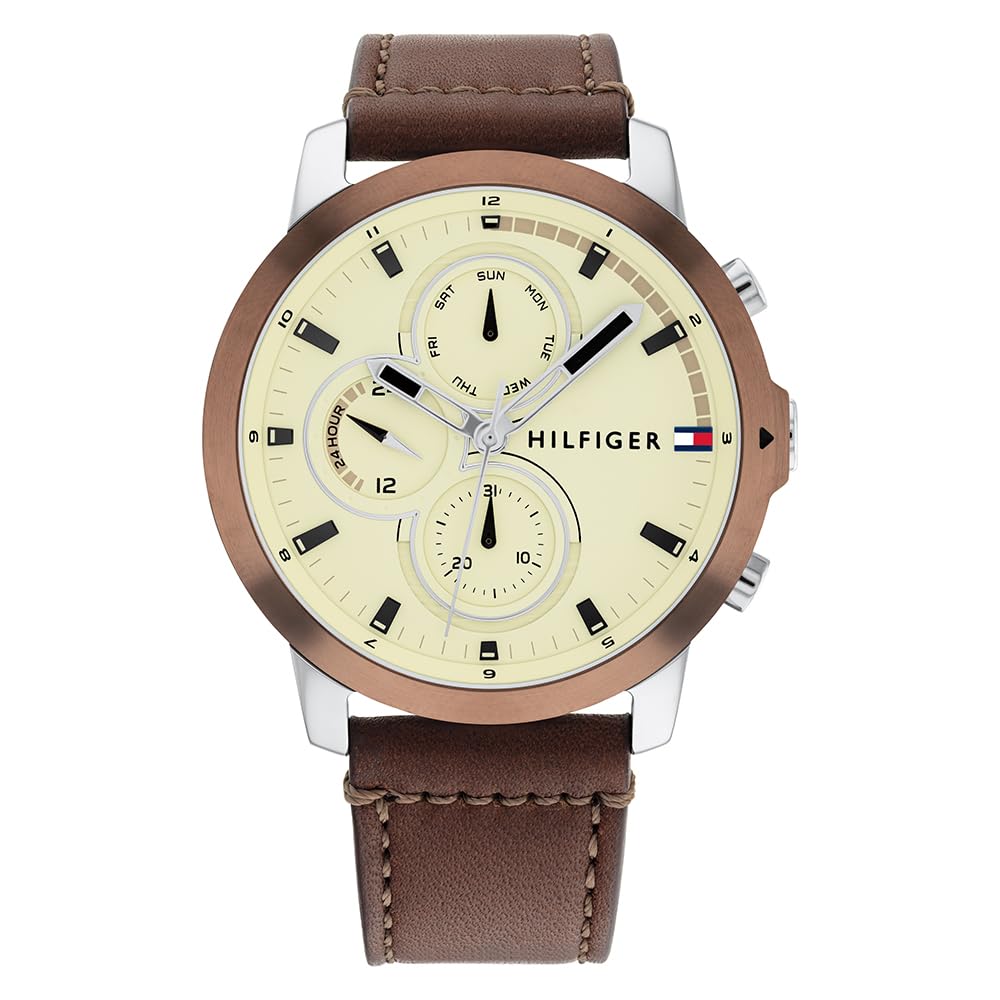 Tommy Hilfiger Analogue Multifunction Quartz Watch for Men with Brown Leather Strap - 1792053