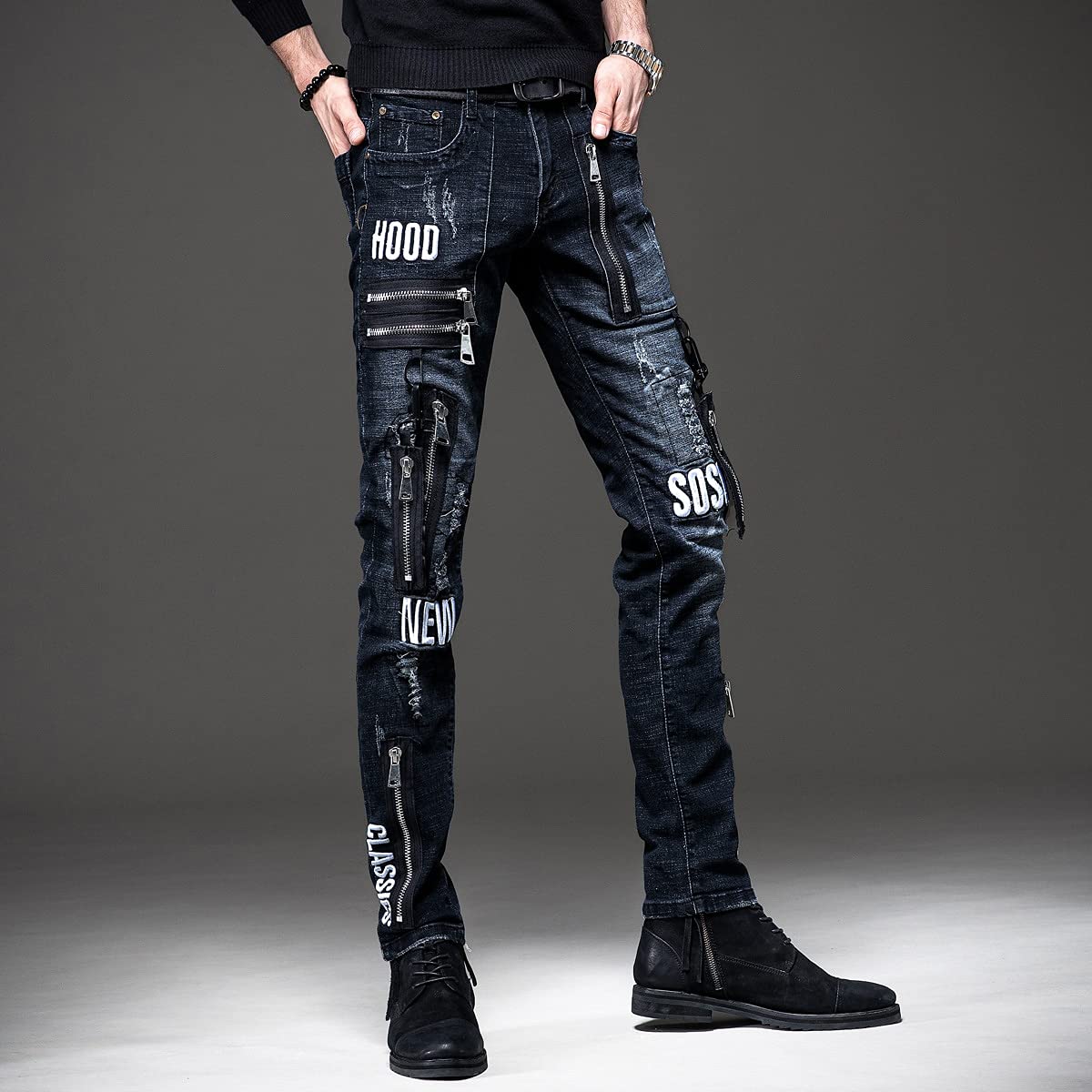 WQZYY&ASDCD Jeans Pantalon Fashion Jeans Zerrissene Biker Jeans Style Herren Hosenjeans