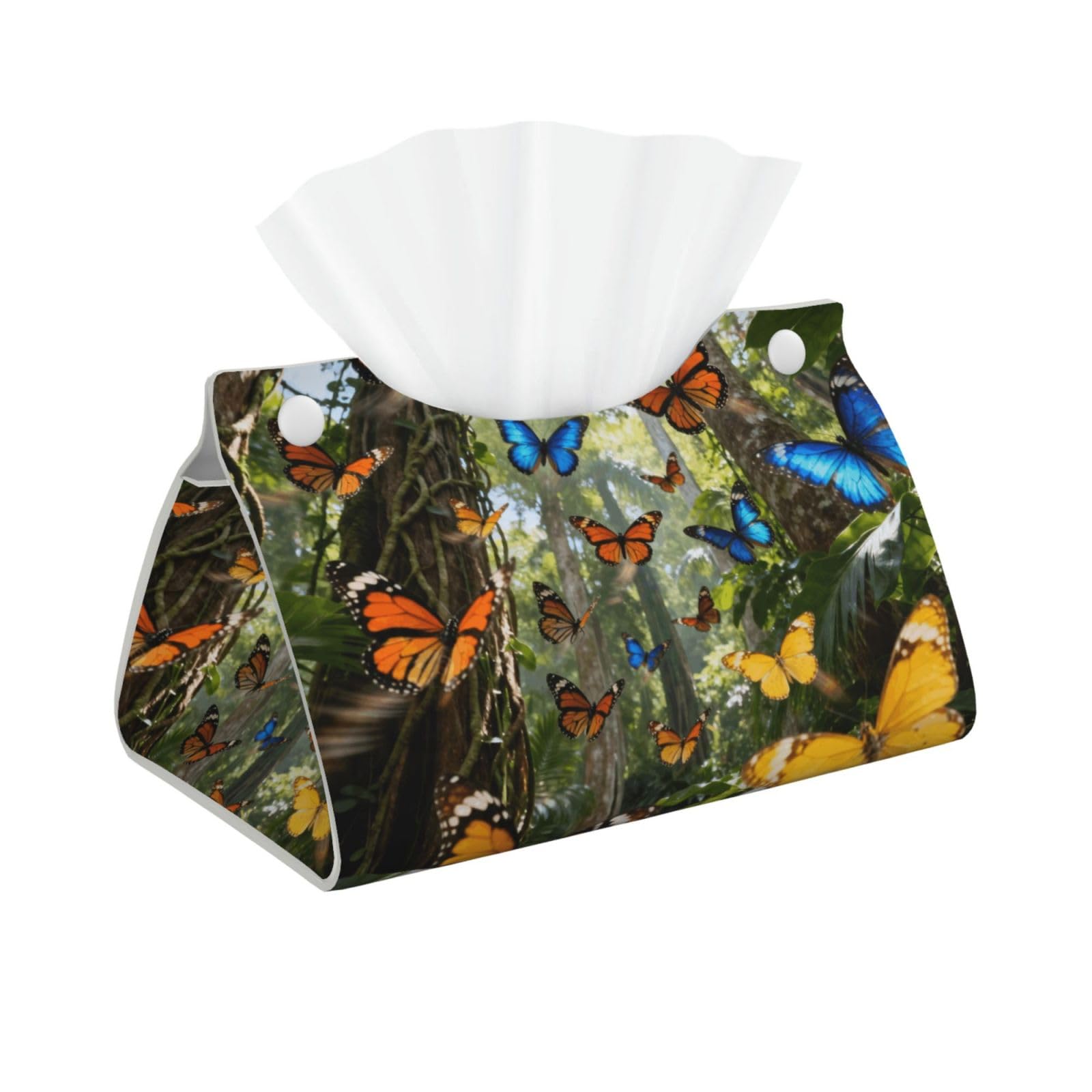 Butterfly Print Long Leather Tissue Box Cover-Waterproof PU Leather Tissue Holder for Bathroom, Decorative Rectangular Tissue Case