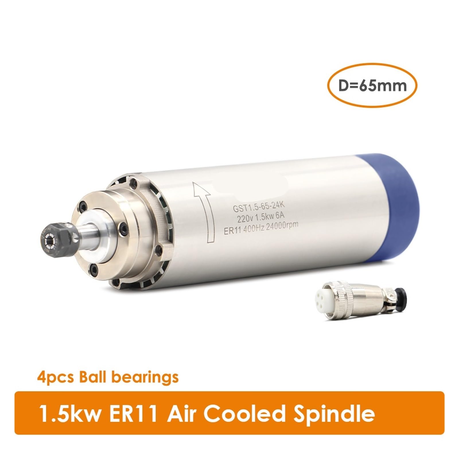 KACOME 1.5kw ER11 air-Cooled Spindle 4 Bearings 24000rpm Woodworking Spindle Motor 65x204mm air-Cooled 400Hz(380V)