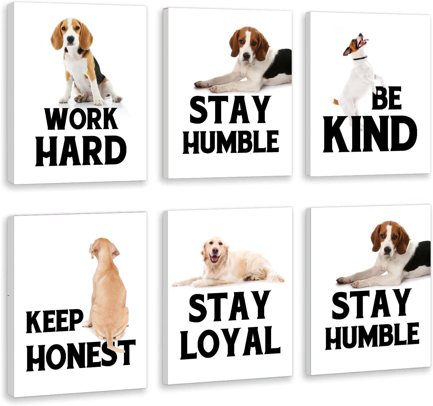 HLNIUCDog Wall Art, Funny Puppy Canvas Prints (Set Of 6, 8 x 10inch, Framed) Inspirational Poster For Dog Lover, Positive Dog Wall Decor, Cute Animal Picture For Dog Room Motivational Quote Pics