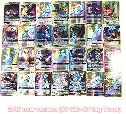 [2019 New Version] 100 Poke Cards：40 Tag Team+60 GX Style