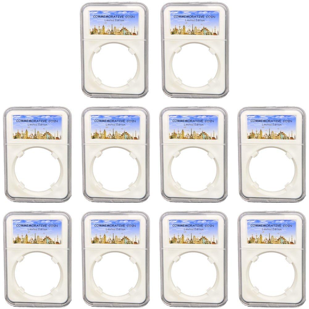 Luxylei Blue 10Pcs Coin Slab Snap Display Holder, White Coin Cases For Collectors Coin Display Box Plastic Dollar Coin Holder With Clear Cases