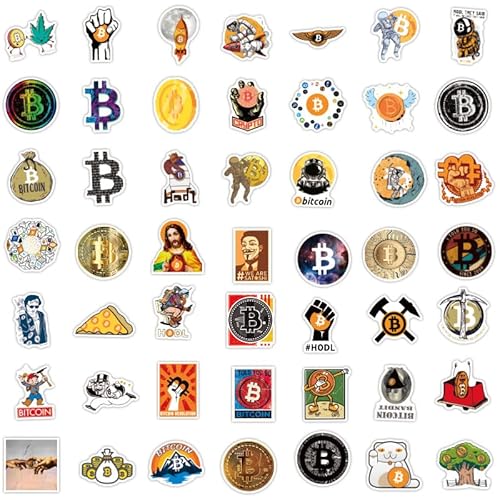 Adesivos de Bitcoin – 50 peças de decalques à prova d'água de desenho 