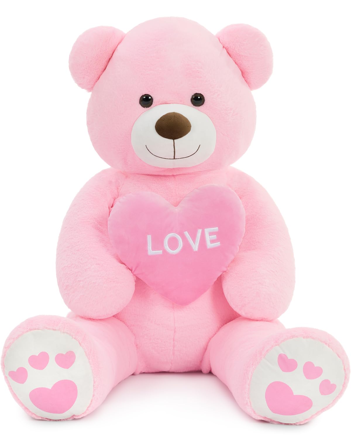 MorisMos 130cm Orso Peluche Gigante con Love, XXL Rosa Orsacchiotto di Peluche Grande Morbido Orsetto Pupazzo Regalo per Bambino Fidanzata Compleanno San Valentino