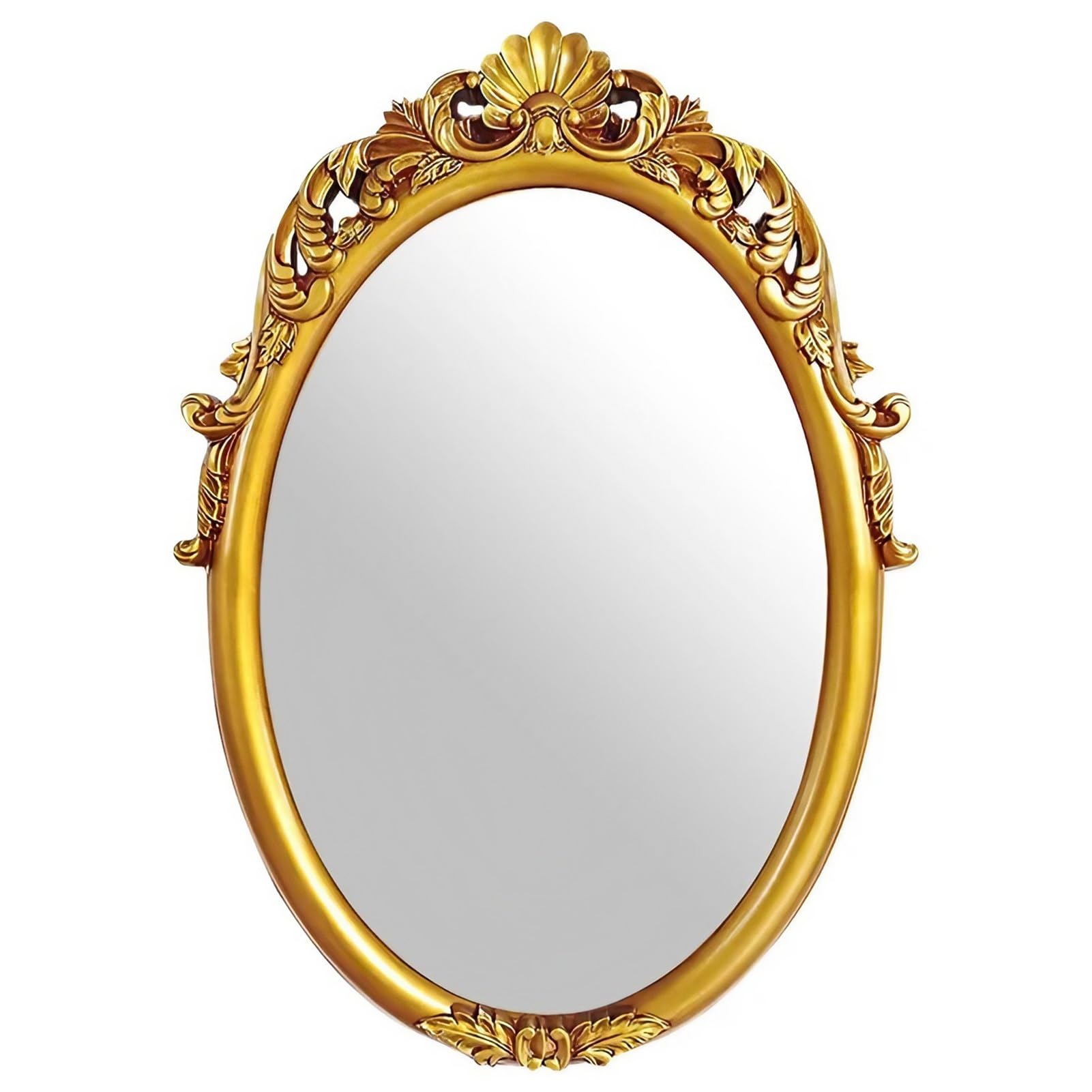 FGXHHS Gold Oval, 35×25inch Antique Mirror for Over Sink,Ornate Frame Decorative Bedroom Entryway Hallway(Antique Gold)