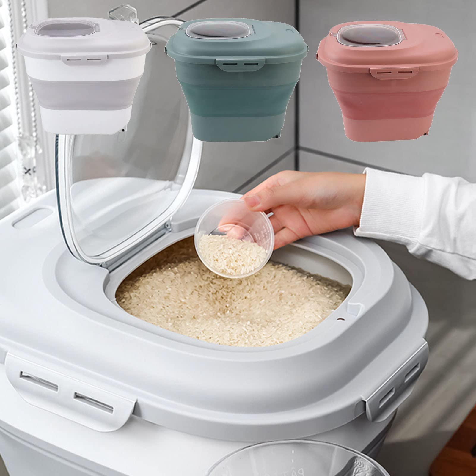 Contenedor de Cereales para Alimentos, Contenedor de Arroz Sellable de Organización para Harina (Rosa)