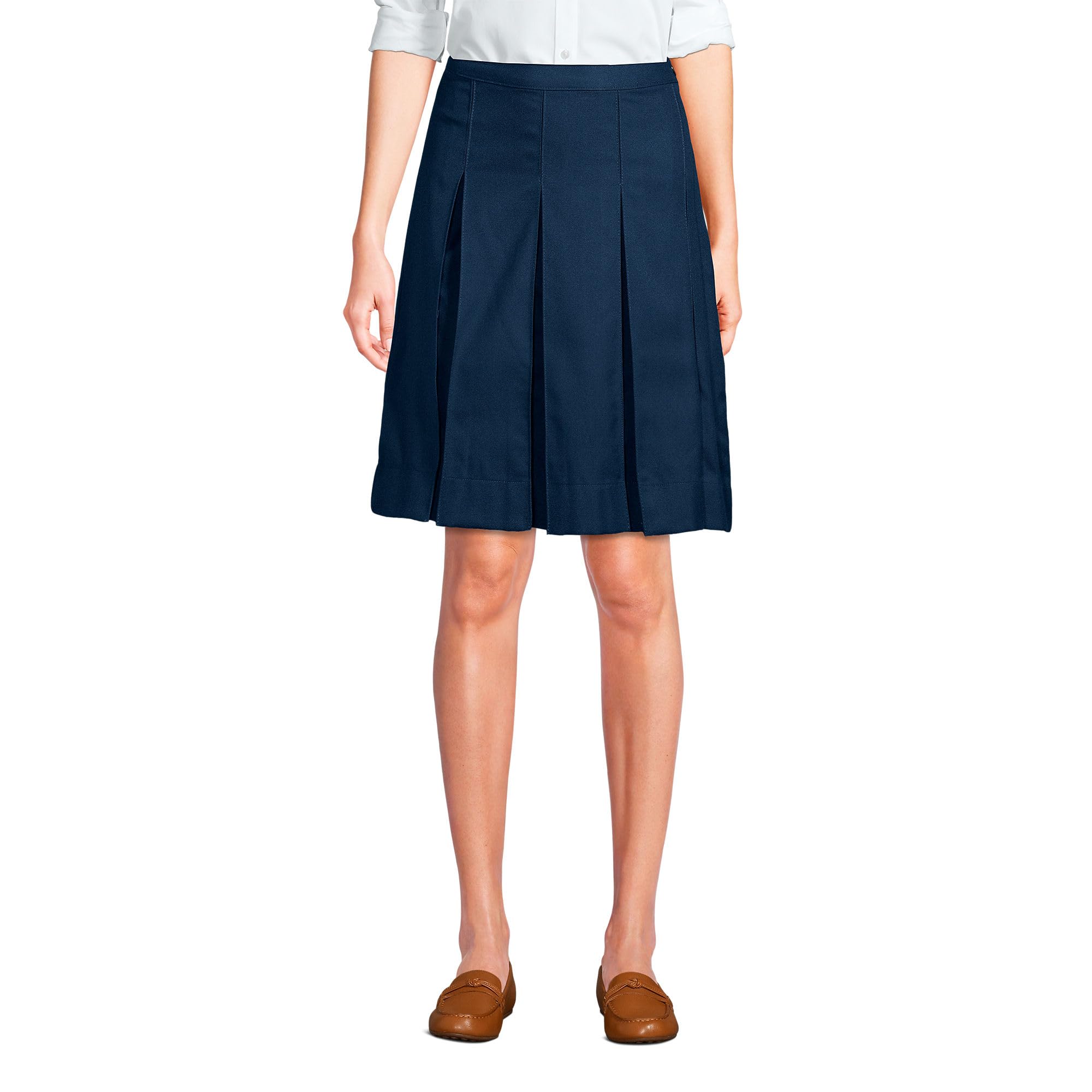 Lands End School Uniform Womens Solid Box Pleat Skirt Above Knee