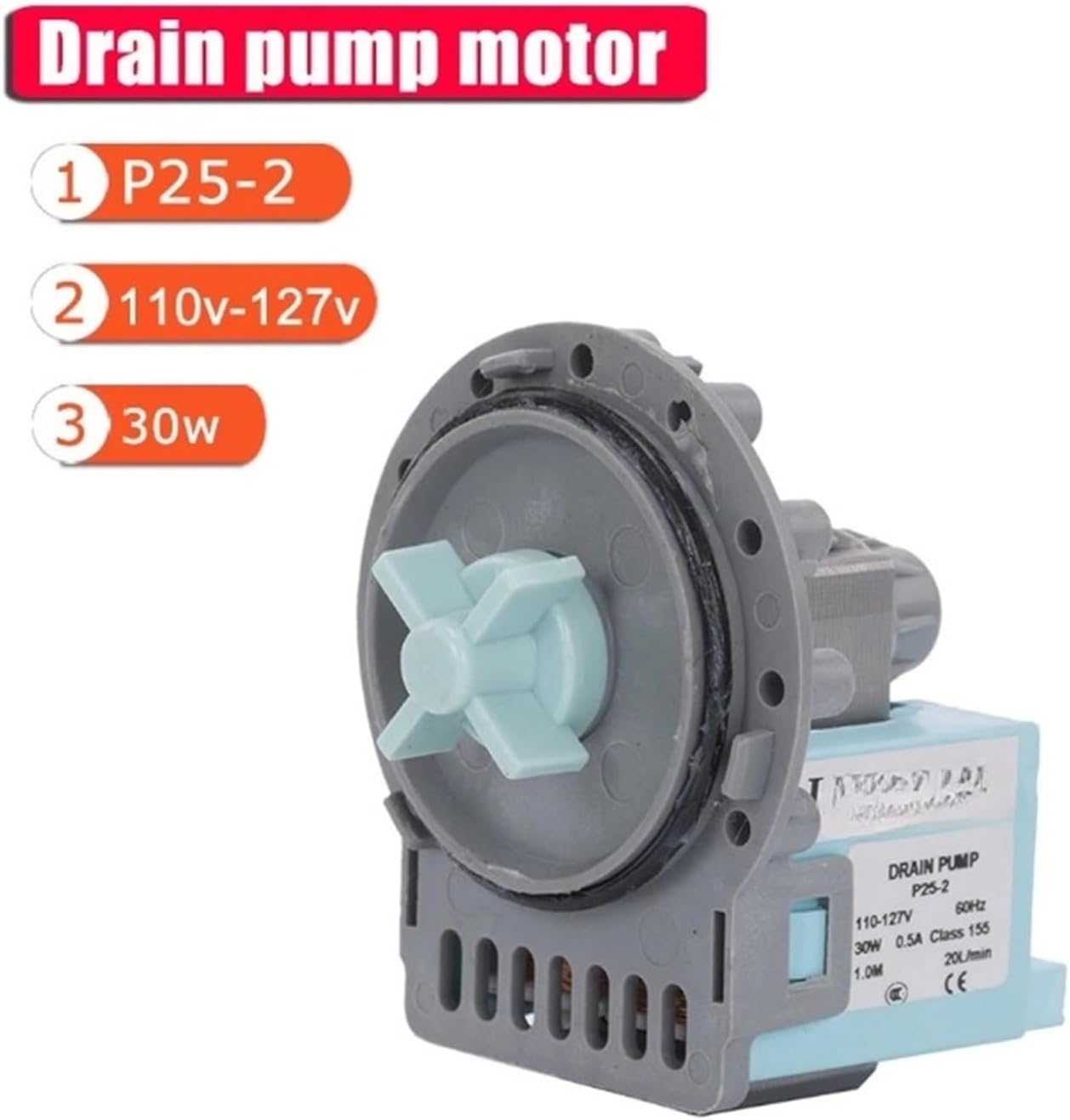 Universal Washing Machine Drain Pump Motor 110v Genuine Washer Drain Pump Kit P25-2 for Home Improvements, deng17546yapin