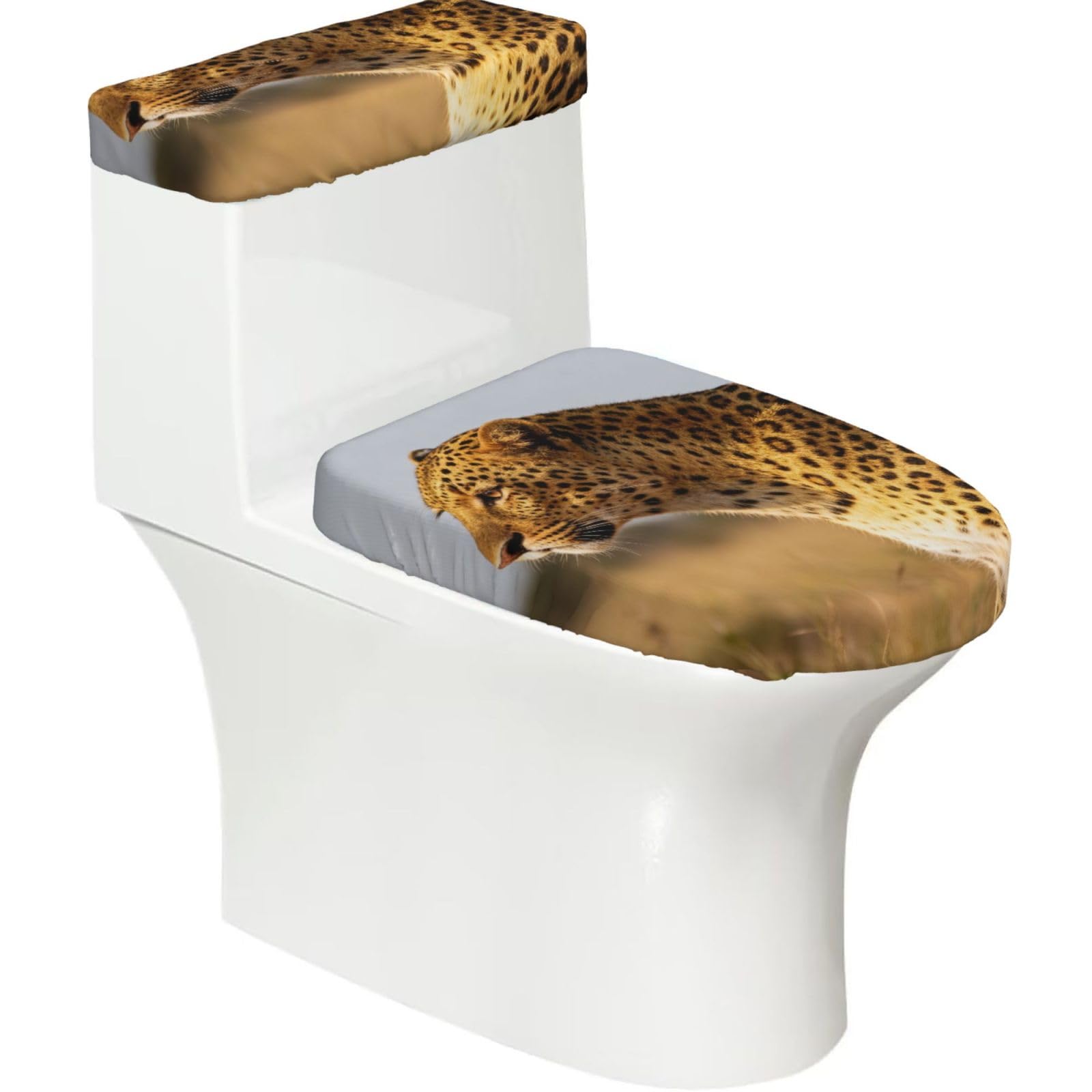 Cntdbu Black African Leopard Stretchy Toilet Lid And Tank Cover Set-Soft Elastic Bathroom Decor For U Shape Oval