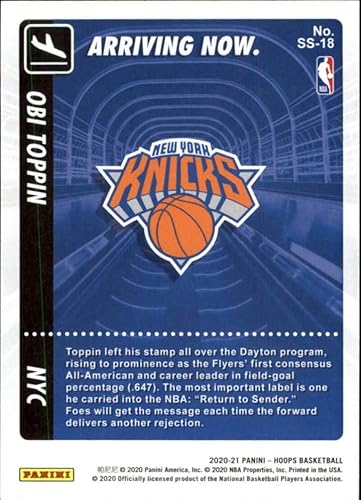 Miniatura 2 de 2020-21 NBA Hoops Arriving Now #18 Obi Toppin New York Knicks Official Panini Basketball Trading Card