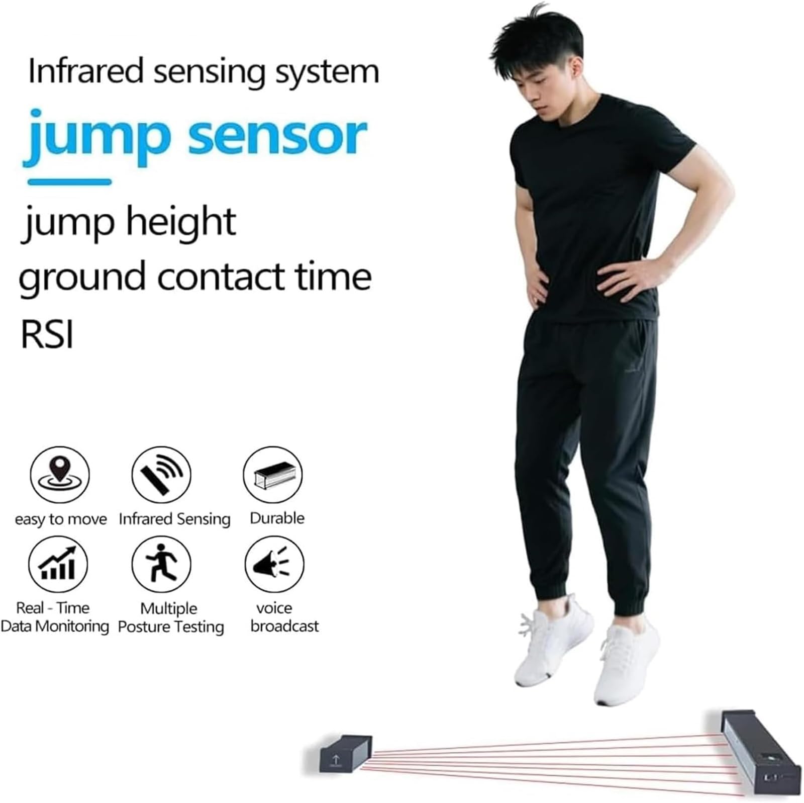 Dispositivo de medición de salto vertical, sensor de datos en tiempo real | Dispositivo salto medición tiempo contacto con el suelo Force RSI, probador manta luz de salto evaluación