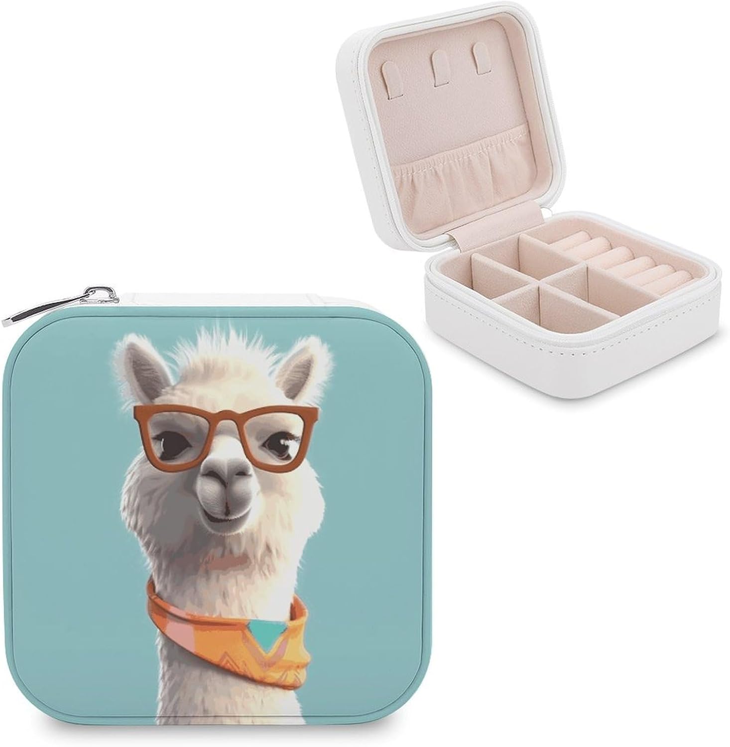 Small Jewelry Box Travel Necklace Organizer for Women Tangle Free Waterproof Leather Funny Cartoon Llama Jewelry Case Portable Storage Holder Display for Ring Earring Pendant Gifts for Her