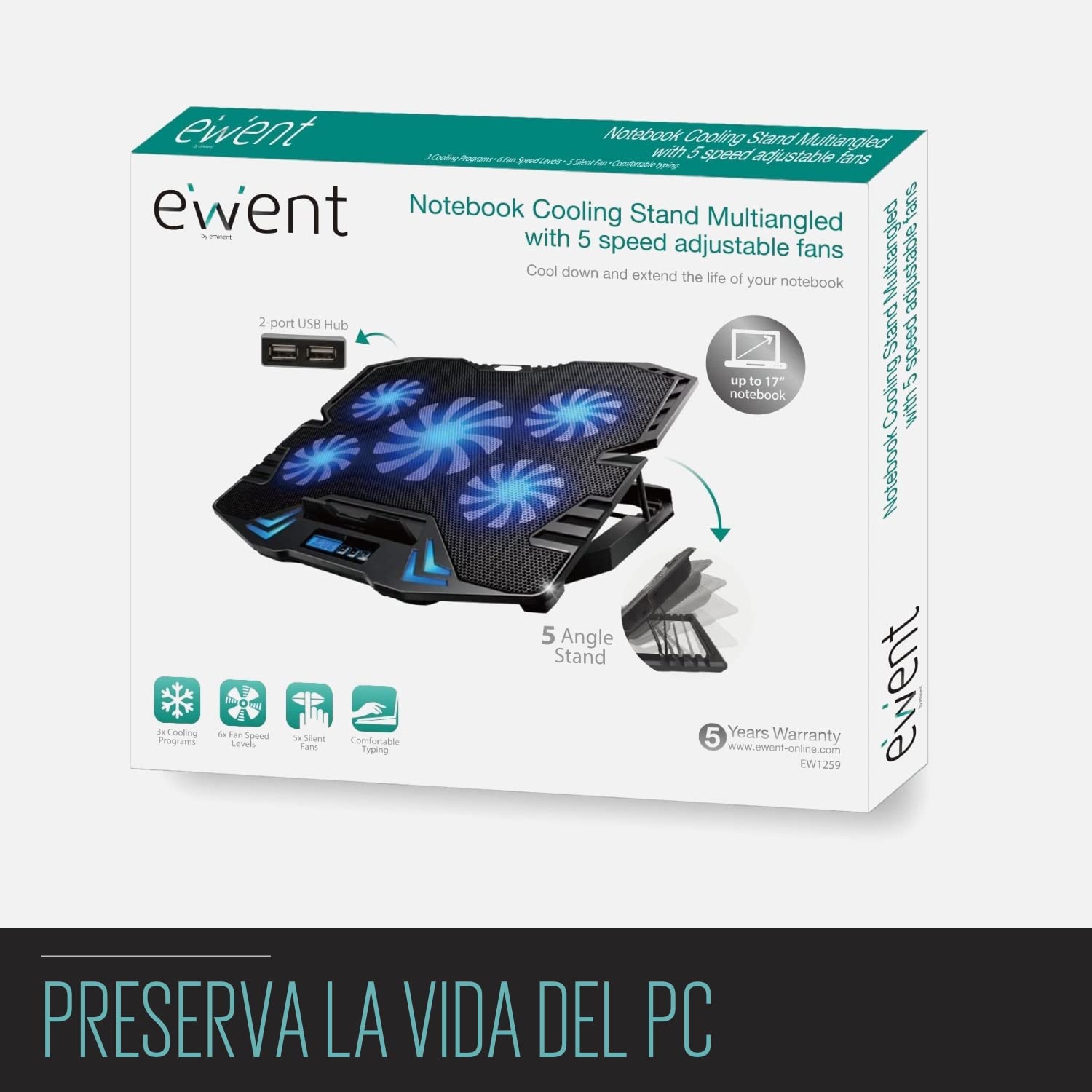 Ewent EW1259 Base Refrigeradora para Portátil hasta 17"