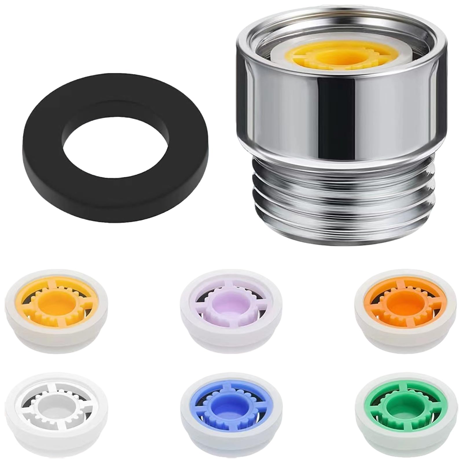 7-Piece Water Saving Shower Kit - Adjustable Flow Restrictor (4, 5, 6, 7, 8, 10 L/min) with G1/2 Adapters & Washers - Compatible with Fixed & Handheld Shower Heads for Home & Hotel Bathrooms