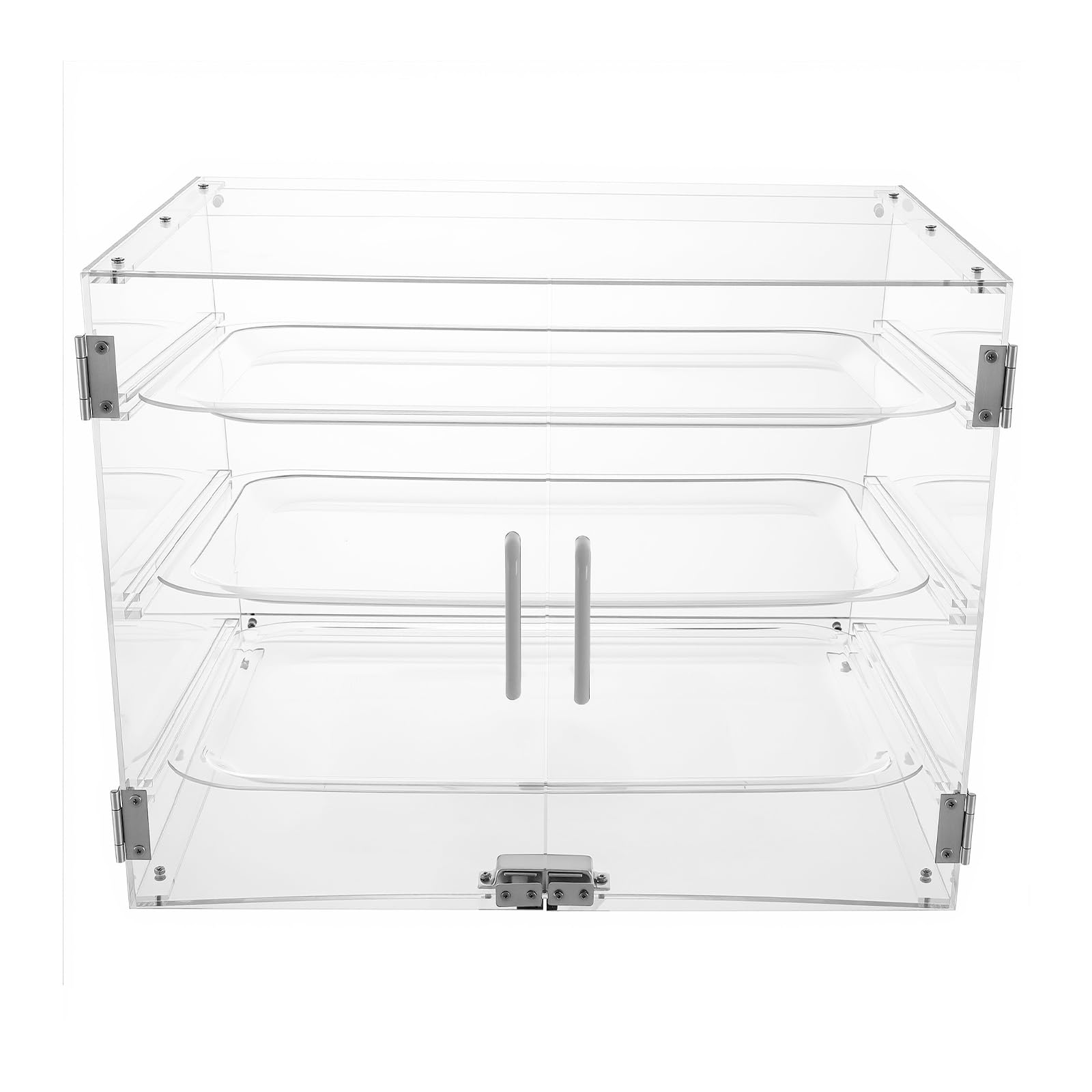 Vitrina de 3 pisos con puerta magnética, 54 x 44 x 42 cm, con capacidad de carga de 5 kg por nivel, caja de almacenamiento de acrílico extraíble para panadería, cafetería, protector contra el polvo