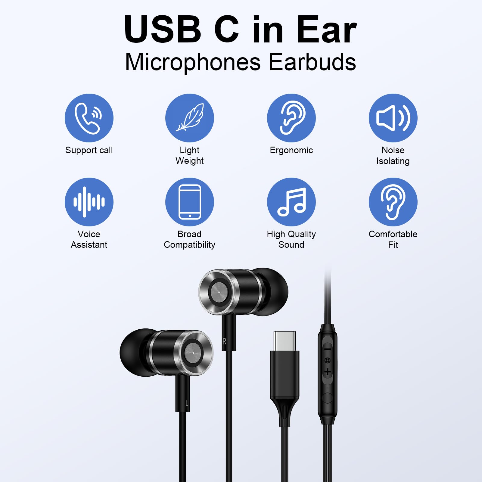 Samsung Earbuds Wired Headphones USB C for Samsung Galaxy S25 FE S25 Ultra A17 5G A36 A16 A56 A35 S24 FE S23 Plus,Wired Earphones USBC Earbuds with Microphone for iPhone 17 Pro Max Air 16e 16Plus 15
