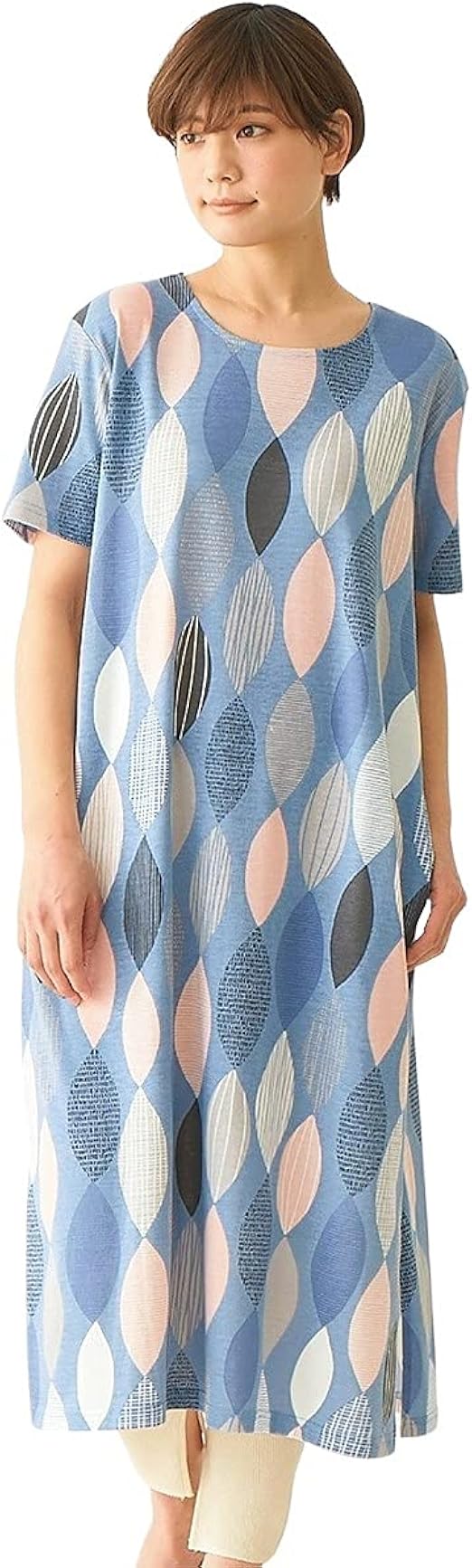 Amazon Co Jp Nissen ニッセン ワンピース ドレス カットソー ワンピース 大きいサイズ 北欧風プリントのゆったりワンピース 服 ファッション小物