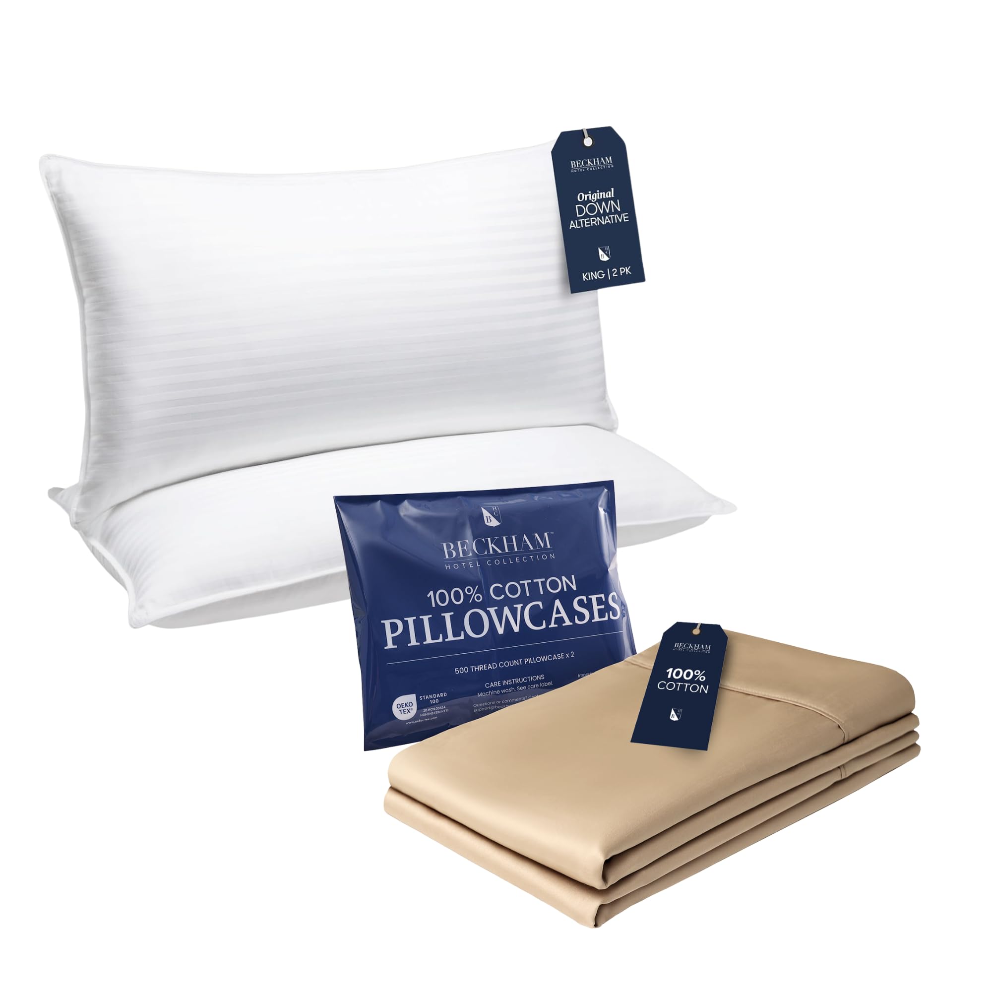Beckham Hotel Collection Bed Pillows with Cotton Pillowcases King Size Sets of 2 Soft Down Alternative Pillows for