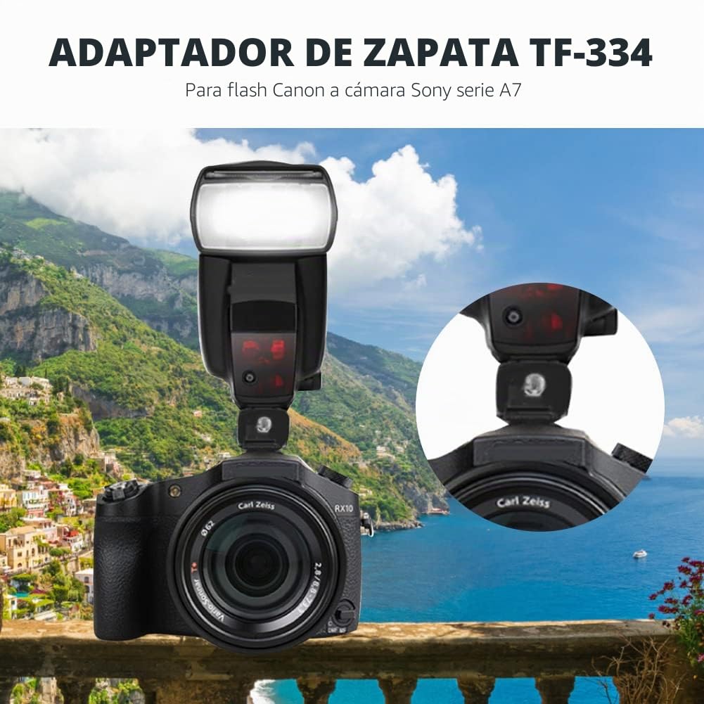 Adaptador De Zapata, TF-334 Adaptador De Zapata con Puerto De Conexión De Sincronización De PC Adicional, para Sony A7, Cámara De La Serie A9 A Canon para Nikon Flash Speedlite