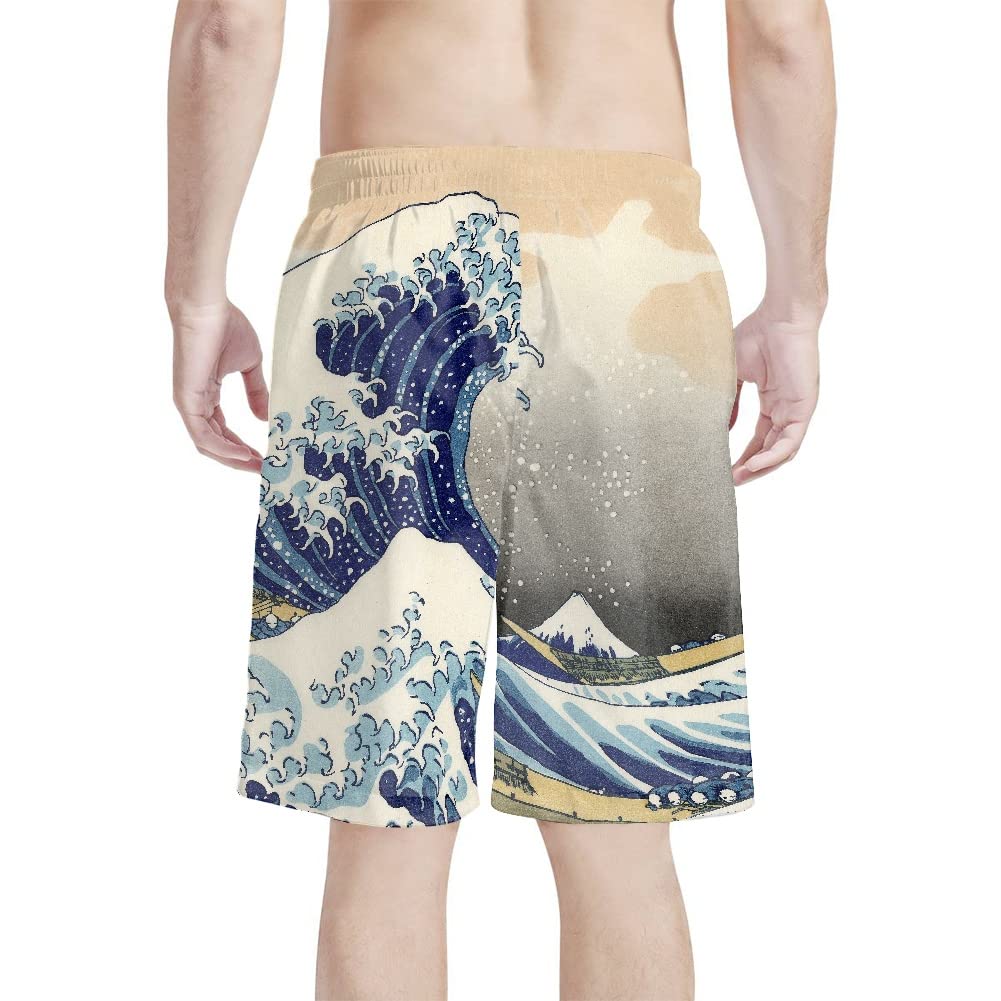 GLUDEAR Men's Swim Trunks Quick Dry 3D Print Beach Shorts Swimwear with Pockets Mesh Lining,Great Wave Off Kanagawa,XXXL