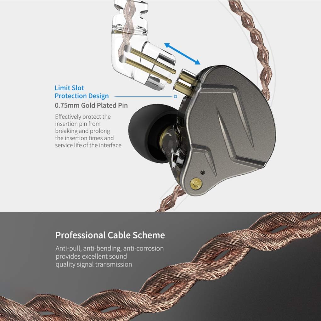 Weekly Top Sale Andiker KZ ZSN-C Pro Quad Driver Earphones DD+BA High Resolution Hybrid Driver Electronic Crossover Headset, Detachable Cable Heavy Bass Earbuds Profeesional Earphones with Storage Box(Mic, Grey)