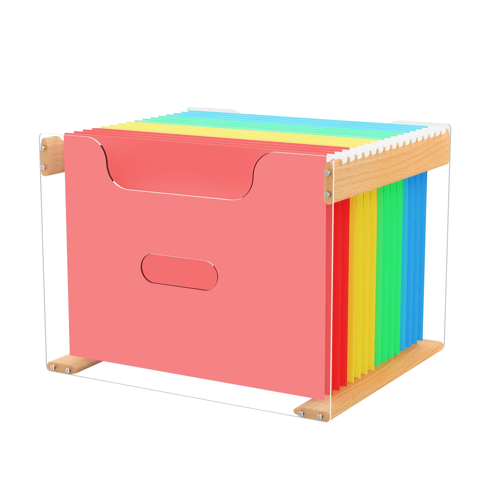Cadre pour Dossiers Suspendus A4, Organiseur de Dossiers Suspendus en Acrylique et Bois, Transparent Support de Dossiers Suspendus pour la Maison, le Bureau, l'école