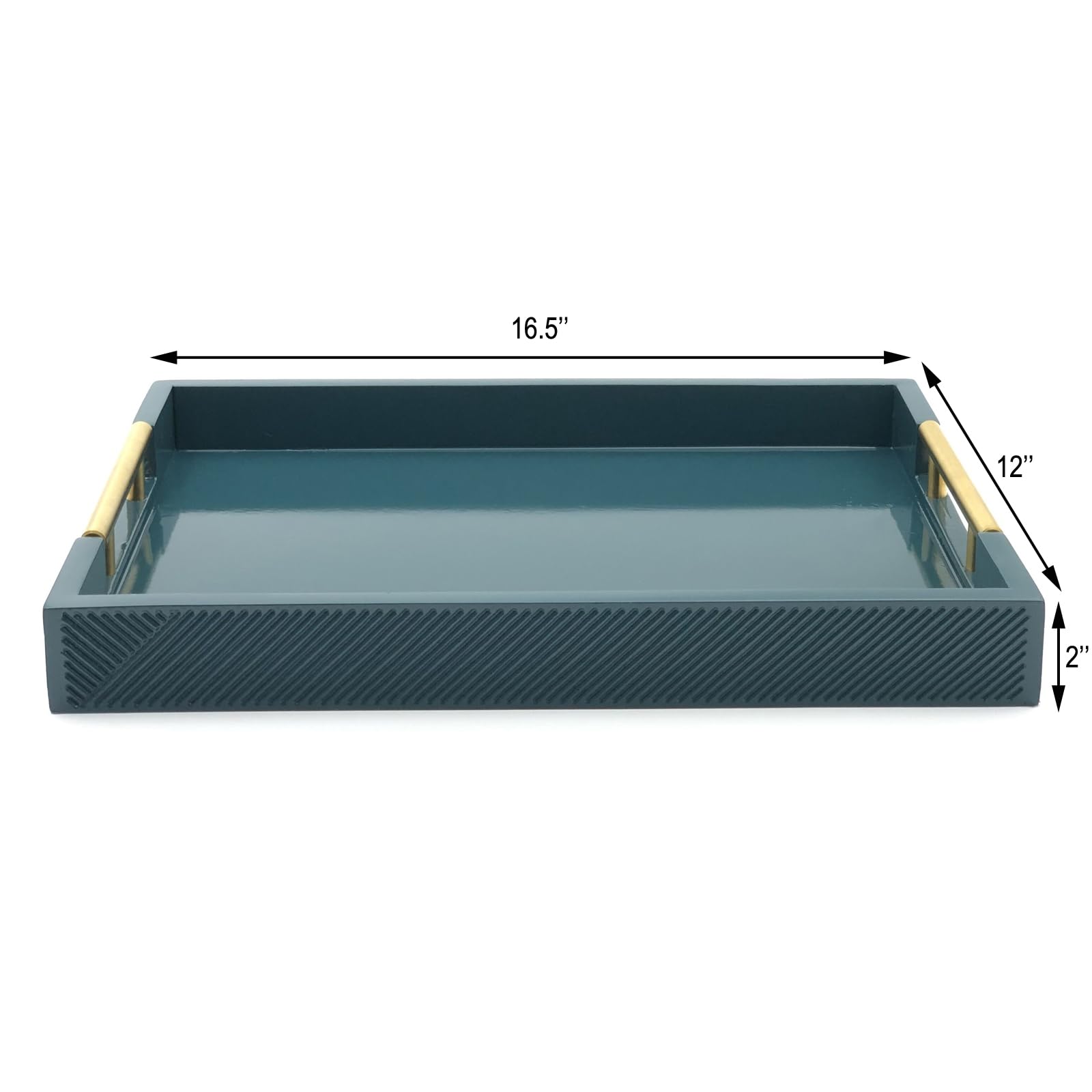 Bandeja para Servir con Asas de Metal Pulido, Bandeja Rectangular de 16.5 x 12 Pulgadas, Bandeja Decorativa Moderna, Bandeja otomana Grande, Almacenamiento y exhibición (Verde Azulado)