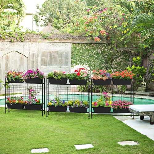 Image of OYEAL Raised Garden Bed 32 inch Tall Elevated Planter Boxes with Trellis & Legs, Vertical Herb Garden Planter Outdoor for Gardening, Vegetables, Flowers, Herbs, Backyard, Black