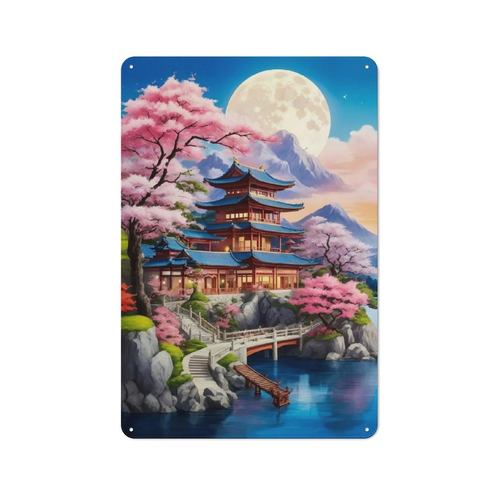 Junmoney Beautiful Village In Japan Metal Wall Art Sign With Design 30X20cm, Vintage Vintage Wall Decor For Living Room, Hallway, Kitchen Or Cafe