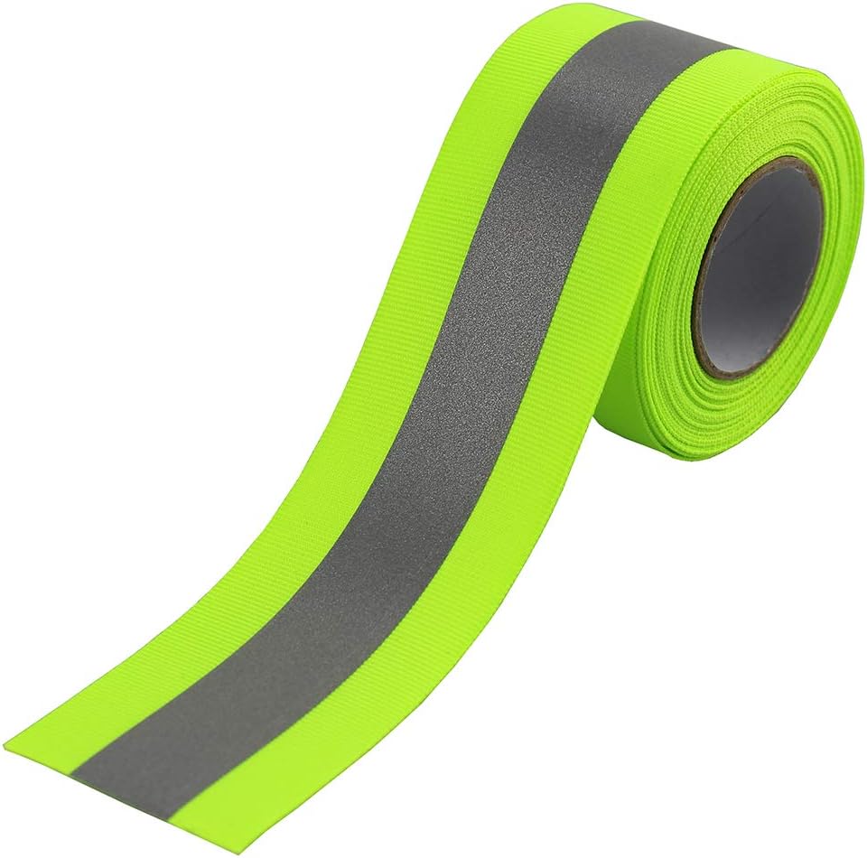 JINBING Silver Sew On Reflective Tape for Chothing Safety Fabric Webbing Trim Strip Green 2" x 16ft