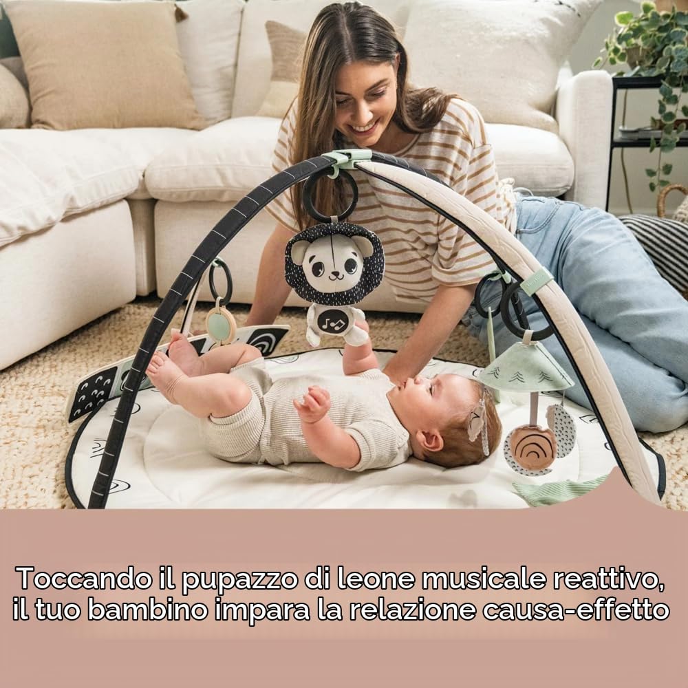 Tiny Love Classic Gymini, Tappeto musicale 2-in-1 per bebè, dai 0 mesi, palestra per bambini, 20 attività, giocattolo musicale interattivo, archi regolabili, Black & White Décor