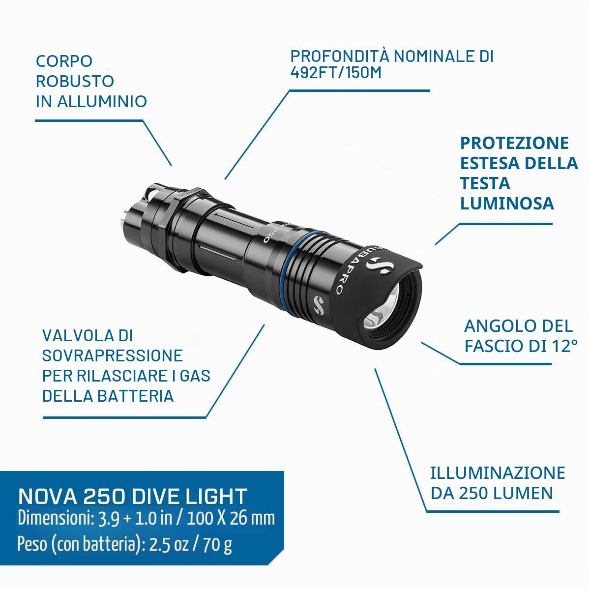 SCUBAPRO Nova 250 - Luce subacquea