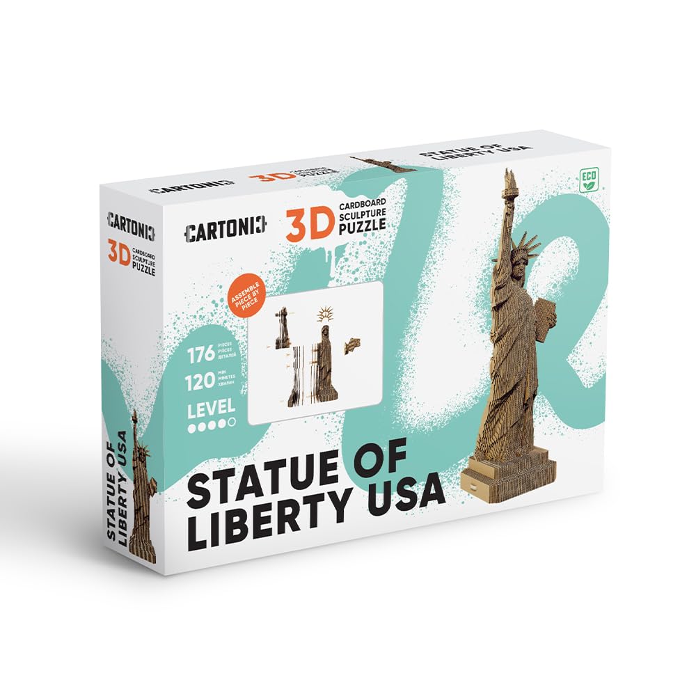 CARTONIC Statue de la Liberté Puzzle 3D en Carton – Maquette à Monter | 176 Pièces, 39 × 13 × 11 cm – Kit Sculpture DIY à Peindre, Matériaux Recyclés, Ados & Adultes, Idée Cadeau Déco