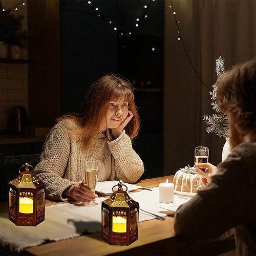 Miniatura 4 de Mini faroles marroquíes  Paquete de 4 linternas pequeñas de metal de 4.5 pulgadas para portavelas decorativo, decoración del hogar y patio, y